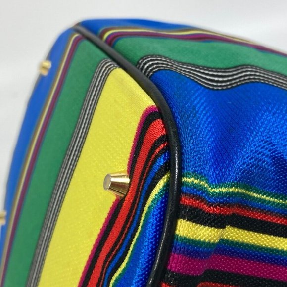 VERSACE vintage stripe Hand Bag pouch with mirror Vanity bag Multicolore - Picture 8 of 16